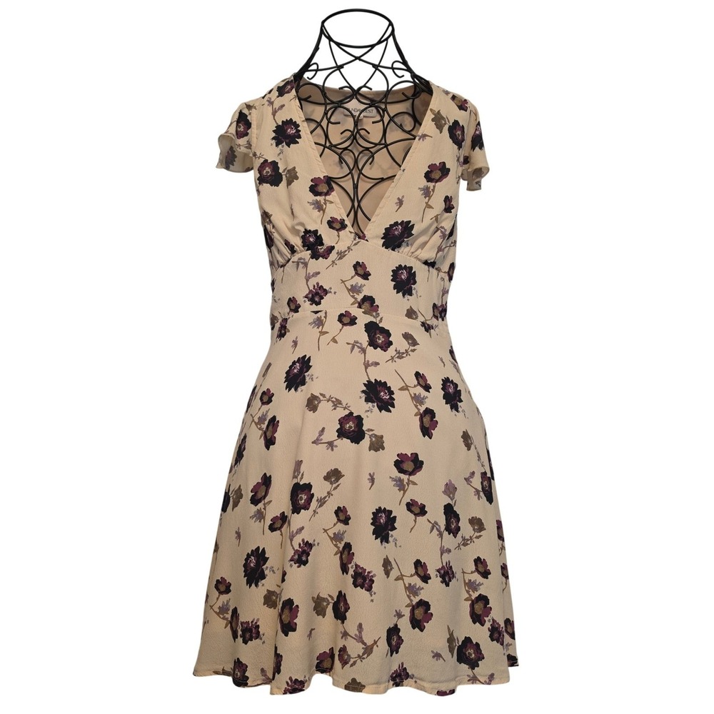 Aritzia Sunday Best Floral Open Back VNeck Flutter Sleeve Mini Dress Cream Small